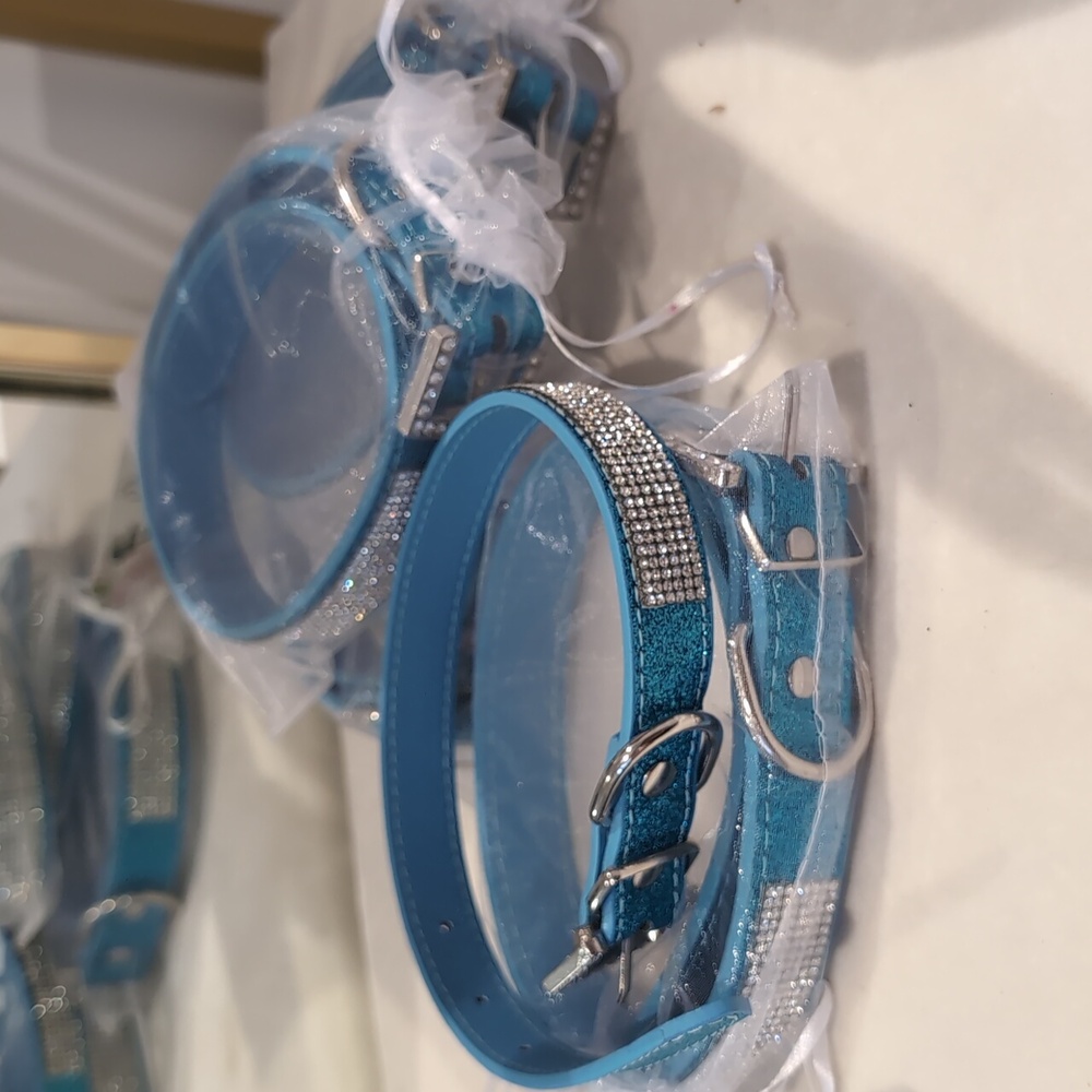 Blue Holiday Crystal Pet Collar